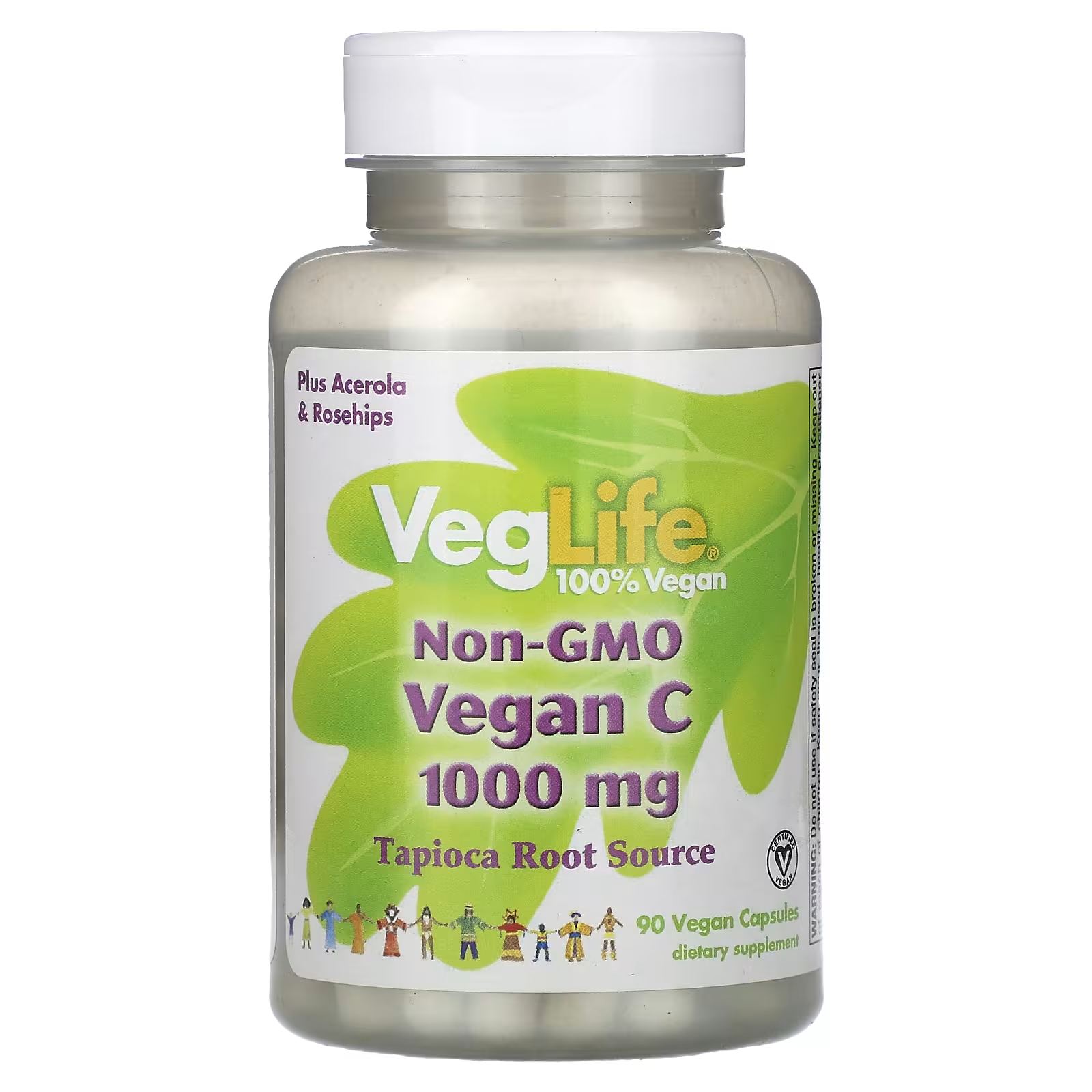 VegLife, без ГМО, веганский C, 1000 мг, 90 веганских капсул deva веганский трибутирин 500 мг 90 веганских капсул