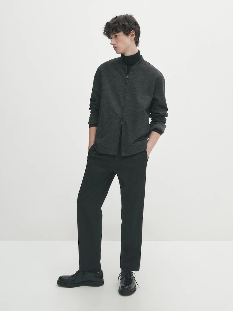

Бомбер из смесовой шерсти Massimo Dutti, серый