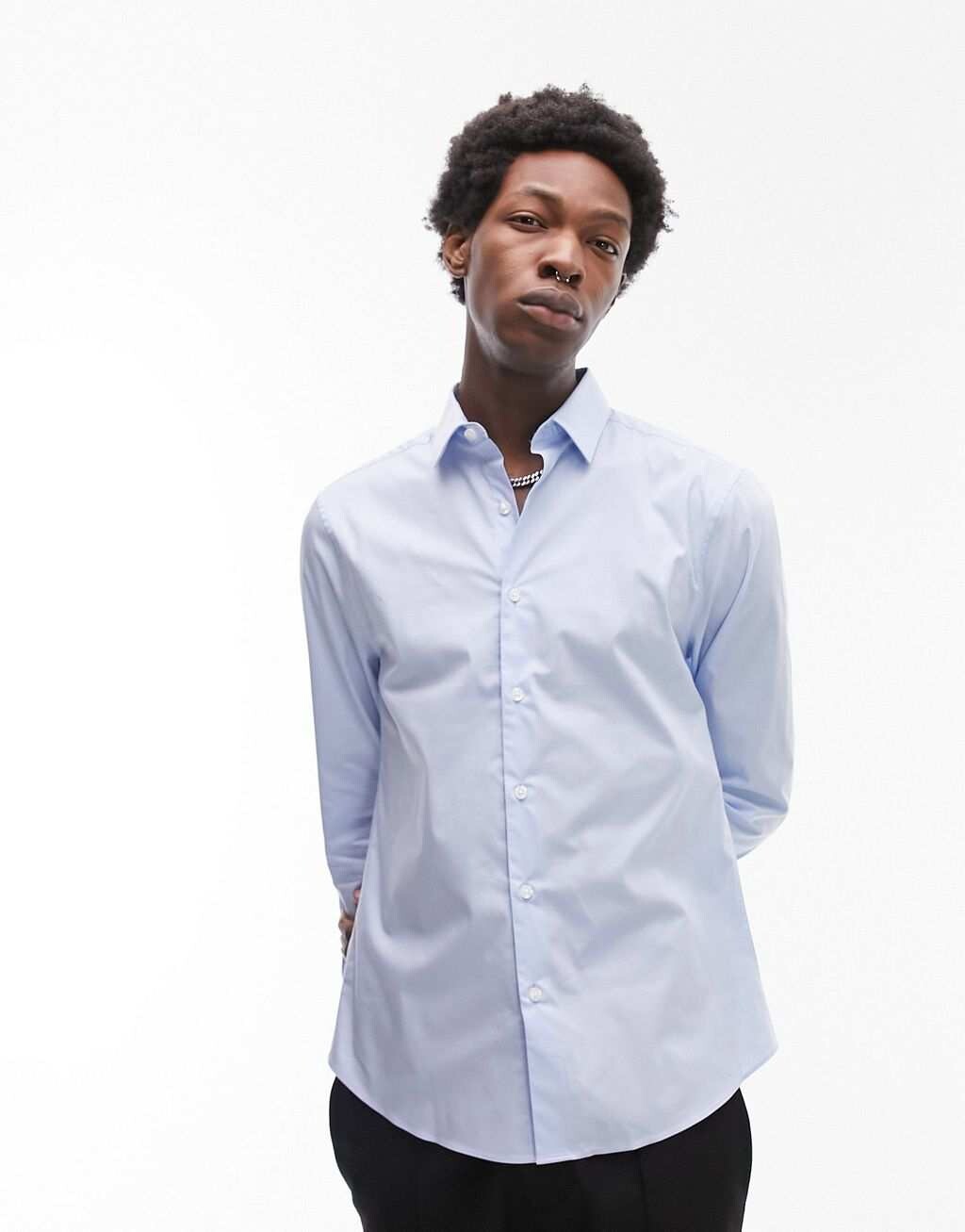 

Синяя эластичная рубашка с длинными рукавами Topman