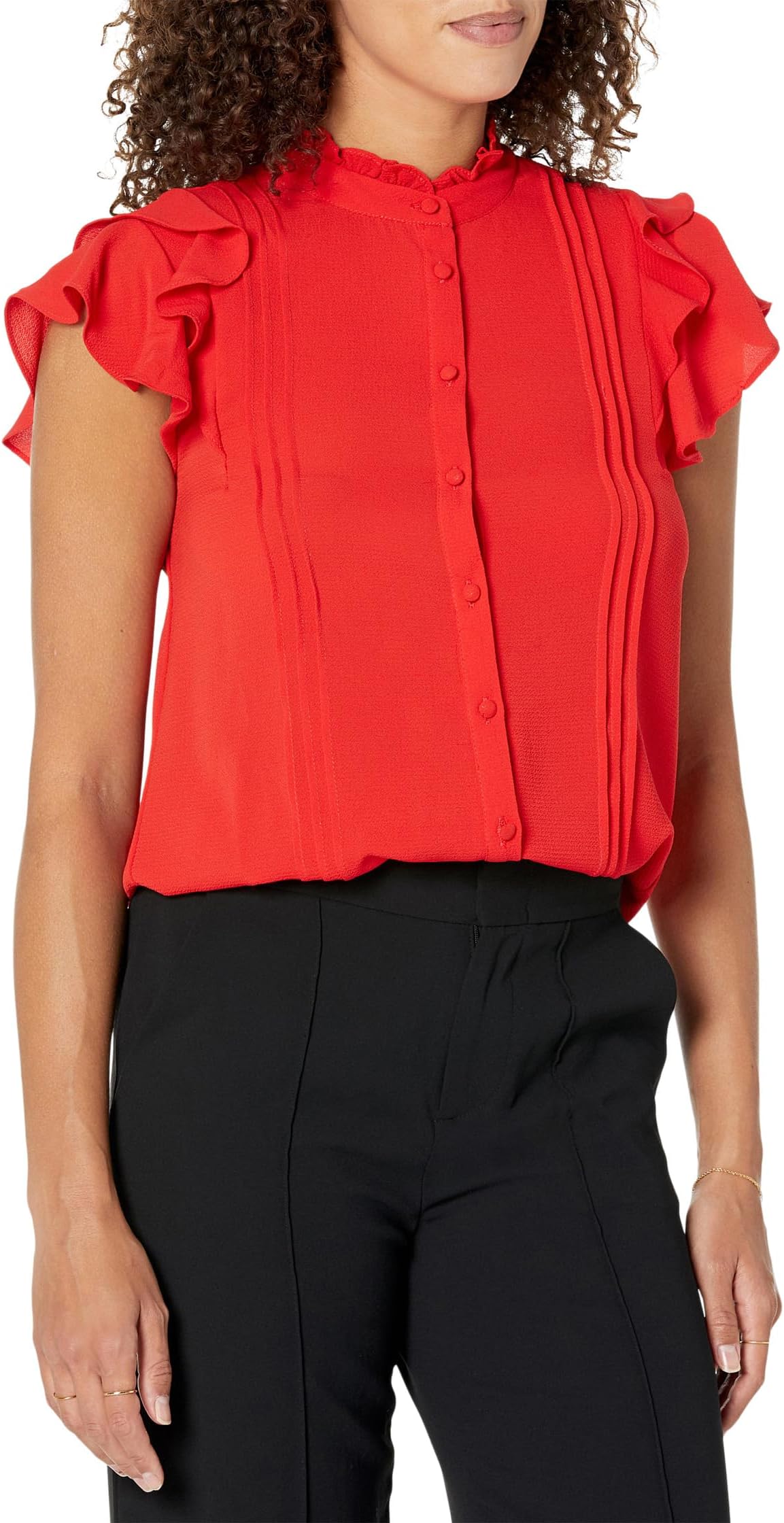 Блузка с короткими рукавами и рюшами CeCe, цвет Fireball
