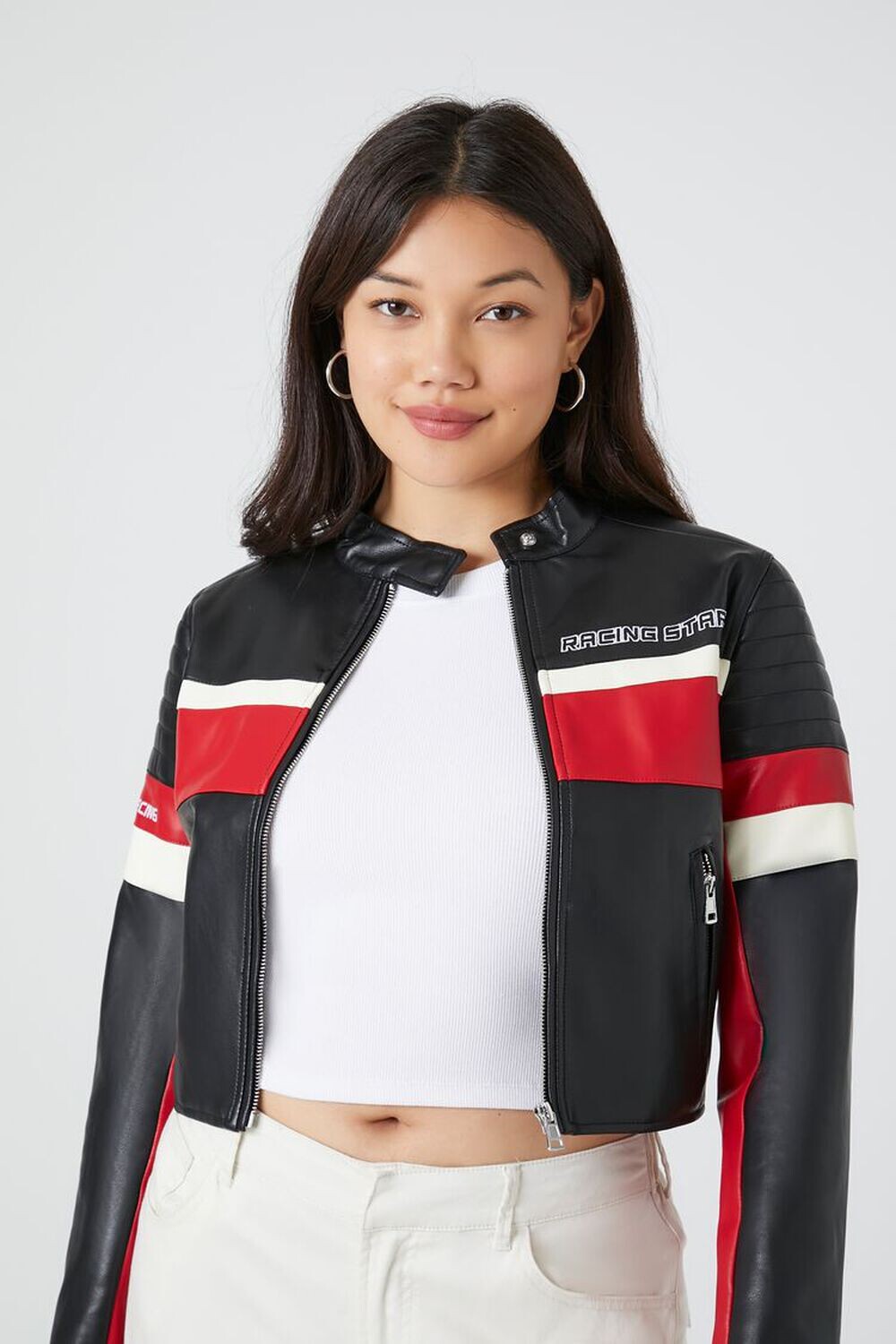 

Мотоциклетная куртка Racing Star из искусственной кожи Forever 21, черный