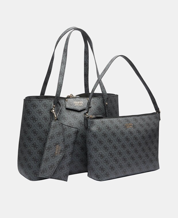 

Сумка-тоут из кожи Guess, антрацит