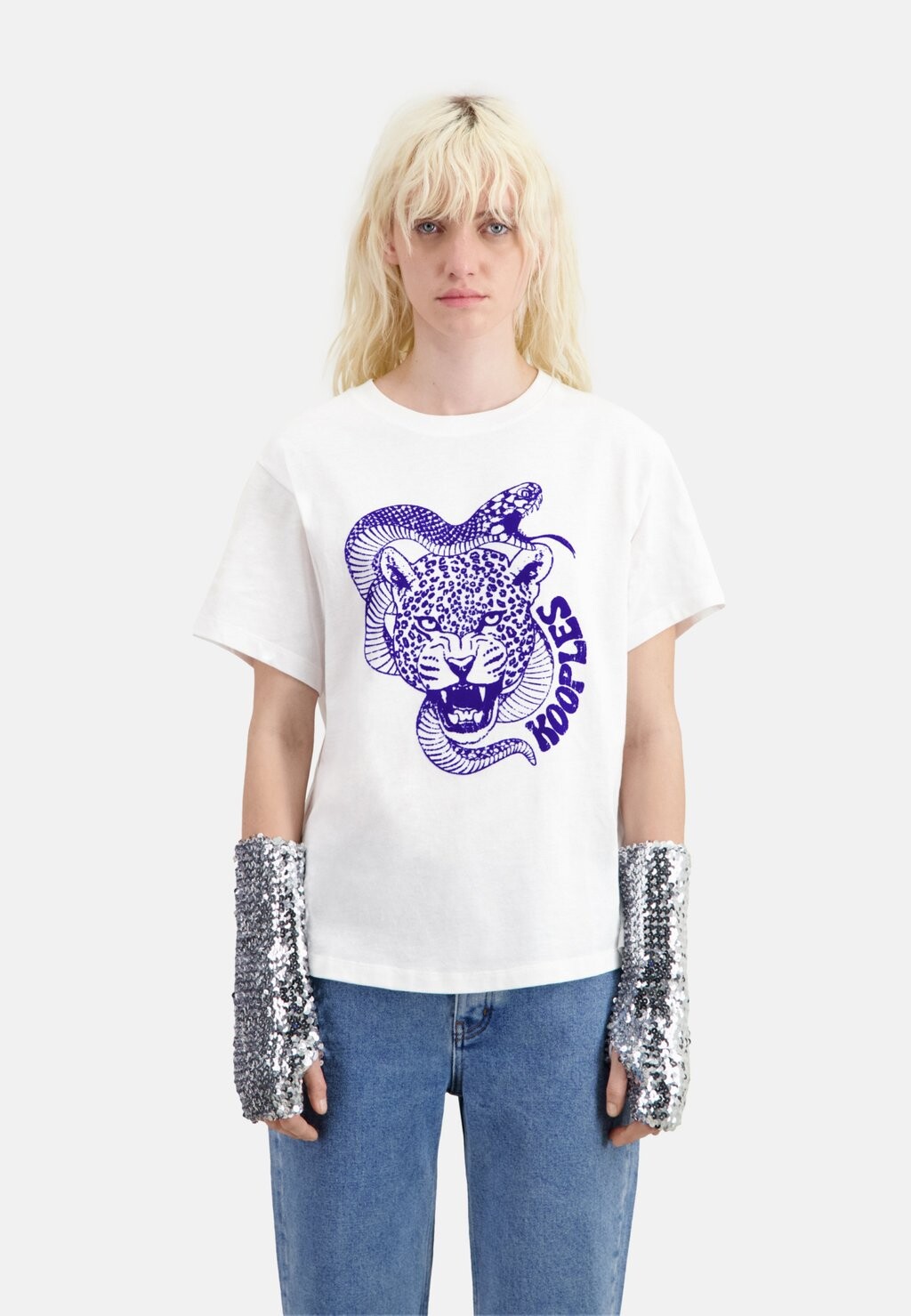 

Футболка с принтом Snake Leopard Flocking Manches Courtes The Kooples, белый