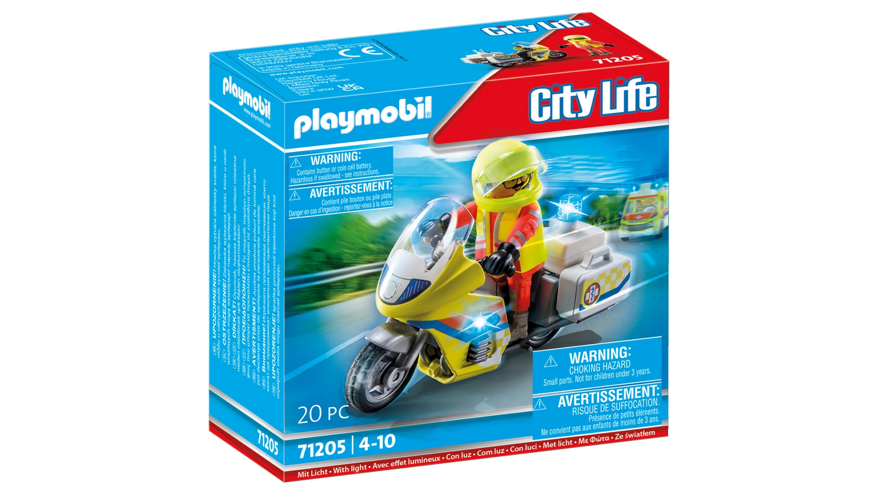 City life мотоцикл врача скорой помощи с мигалкой Playmobil игровой набор playmobil трюковое шоу мотоцикл с огненной стеной