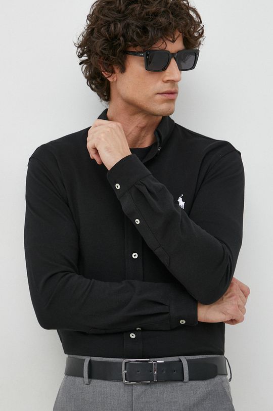 Хлопчатобумажную рубашку Polo Ralph Lauren, черный цена и фото