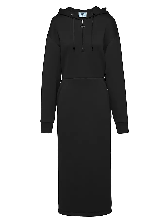 

Хлопково-флисовое платье Prada, черный