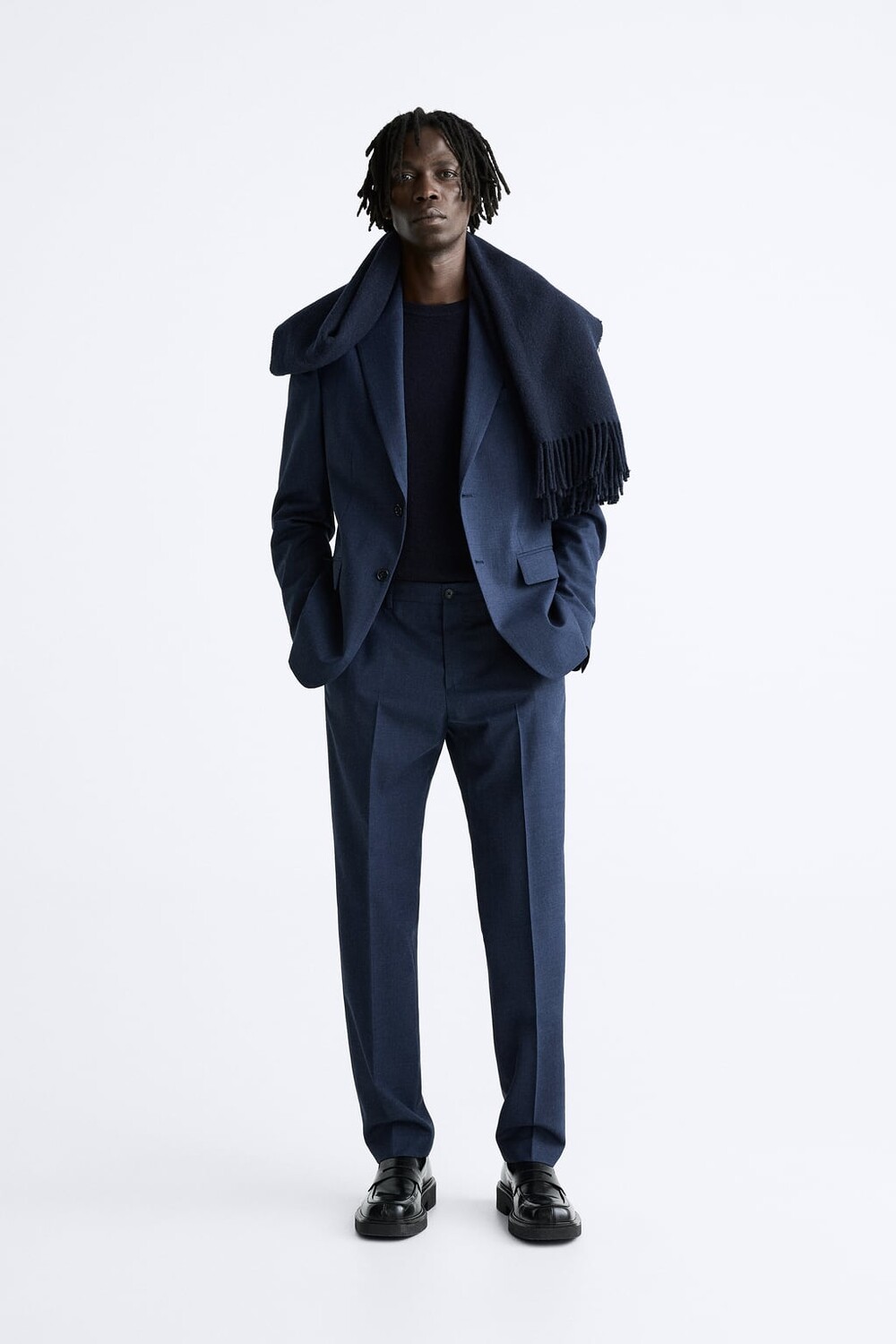 

Шерстяные костюмные брюки ZARA, темно-синий
