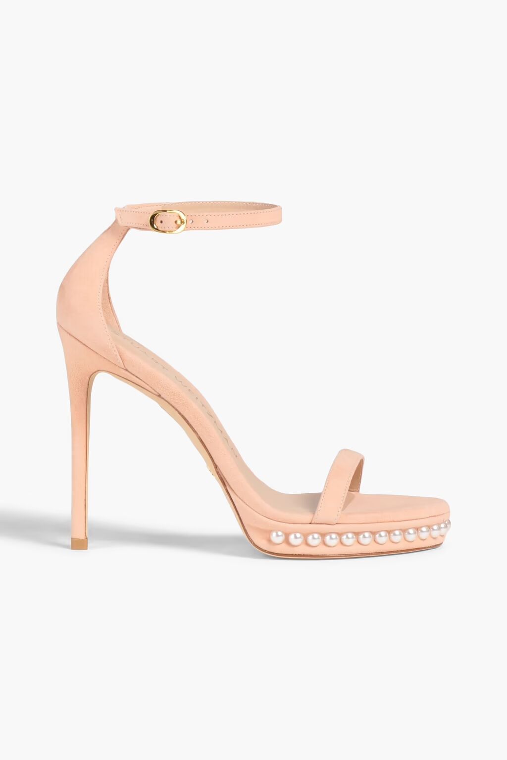 

Босоножки из искусственной жемчужины с замшевым декором Stuart Weitzman, цвет Blush