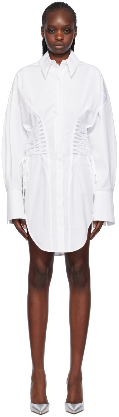 

Белое мини-платье на шнуровке Mugler, Белый, Белое мини-платье на шнуровке Mugler
