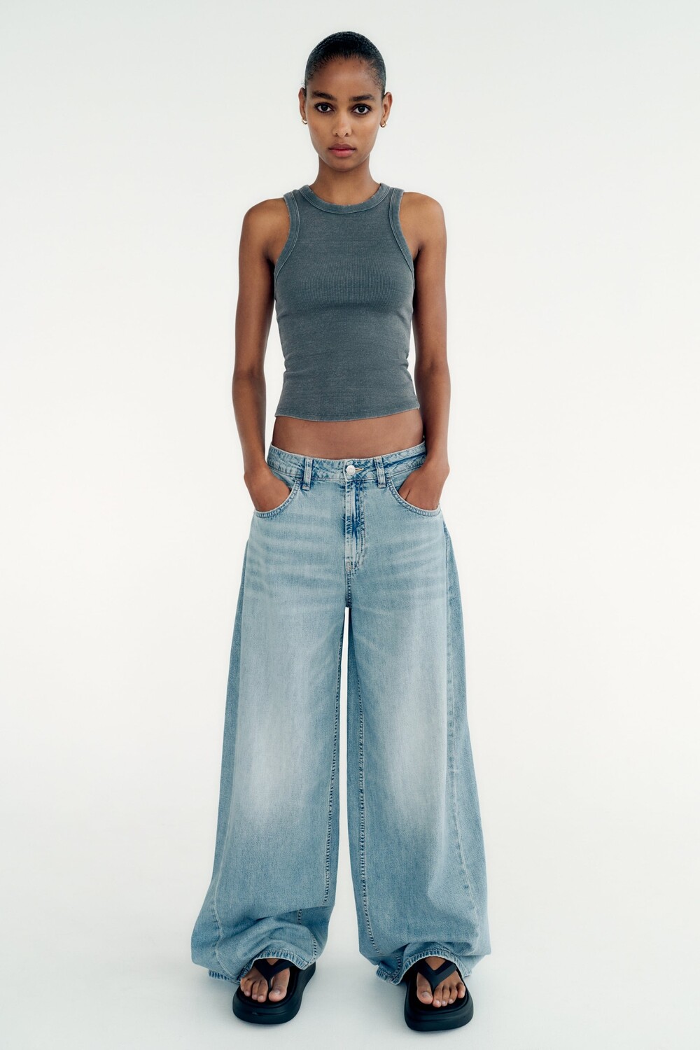 

Джинсы trf wide slouchy, обычная талия Zara, голубой