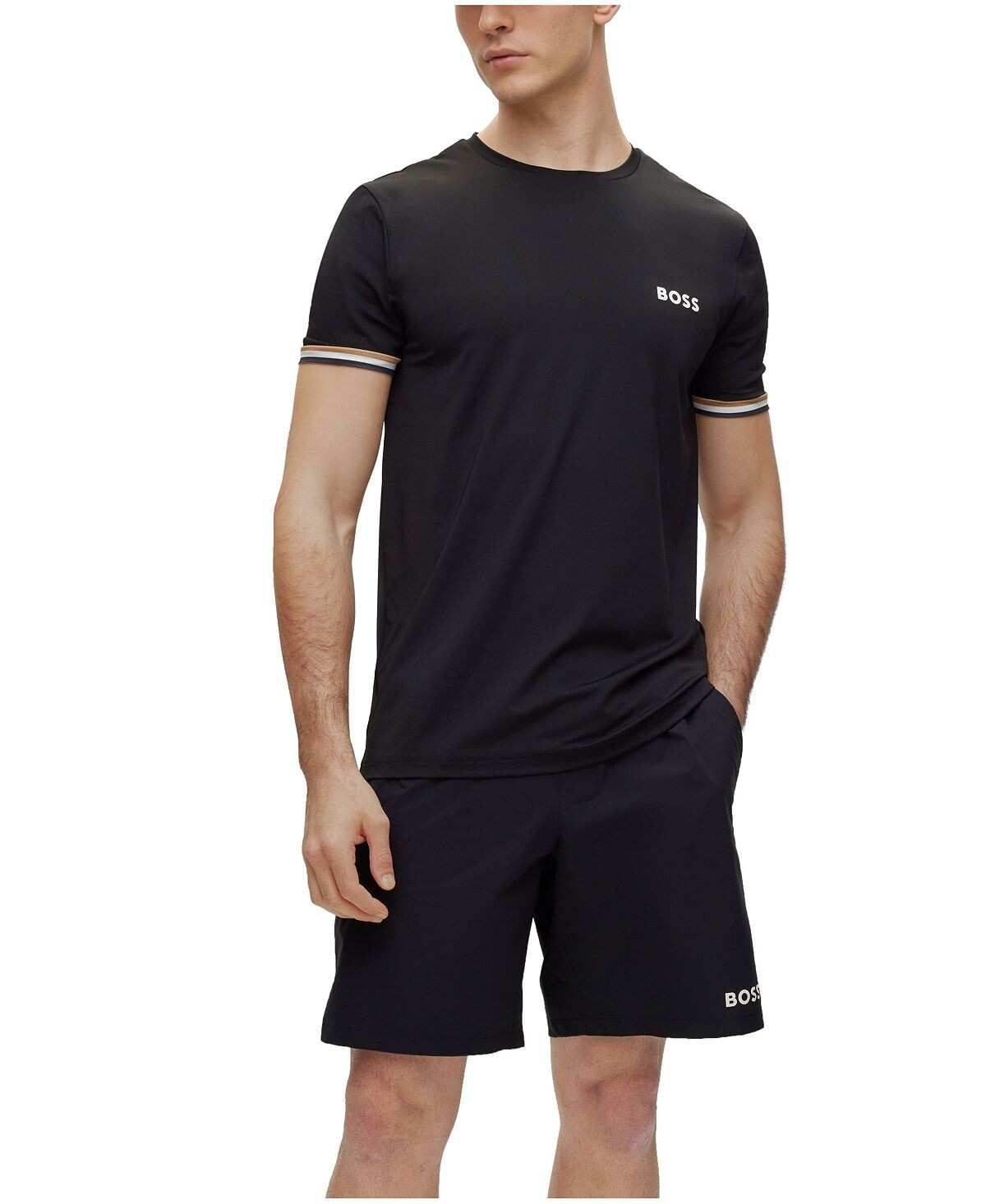 

Мужская футболка с круглым вырезом в полоску с логотипом Boss Matteo Berrettini Hugo Boss