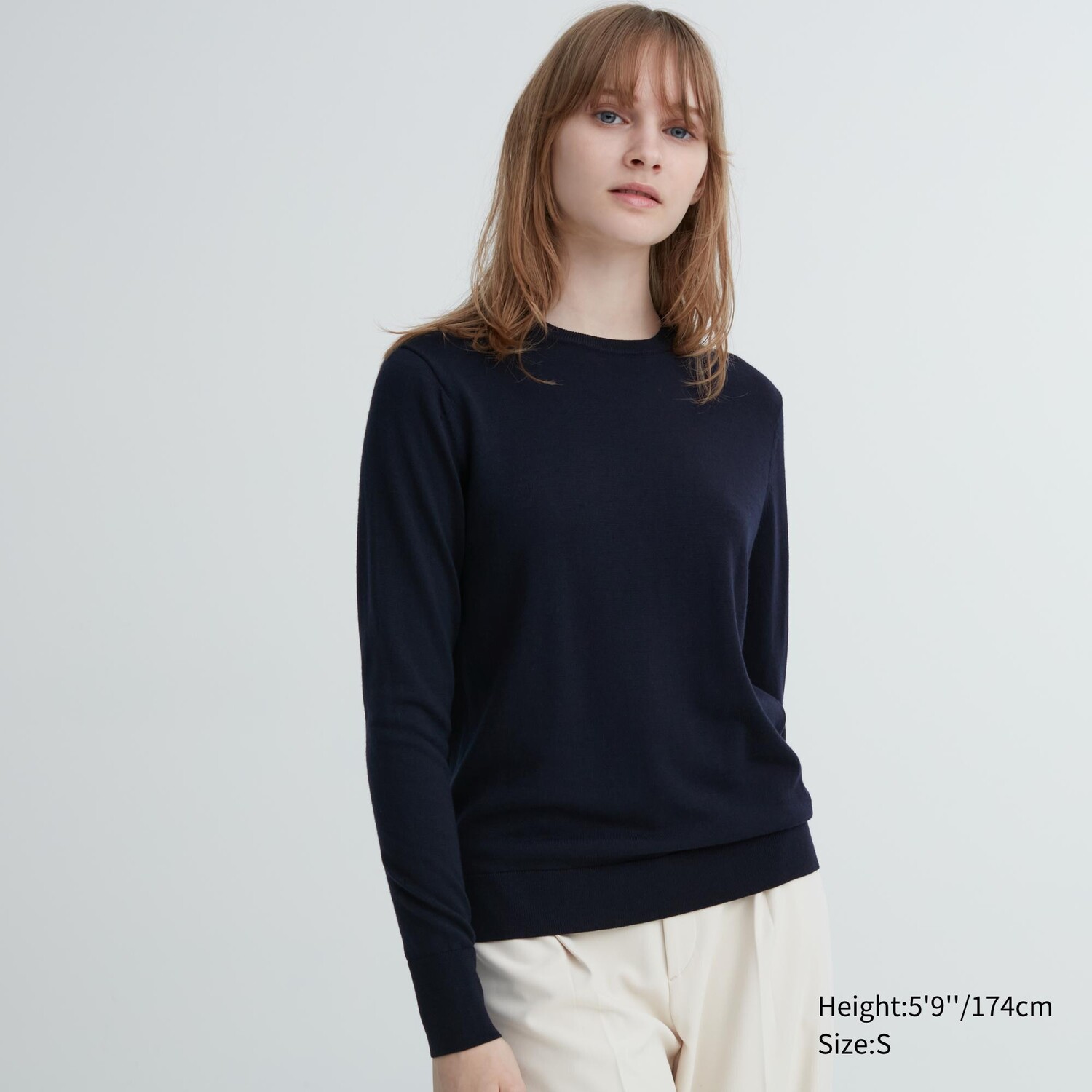 

Джемпер из 100% очень тонкой шерсти мериноса с круглым вырезом Uniqlo, темно-синий