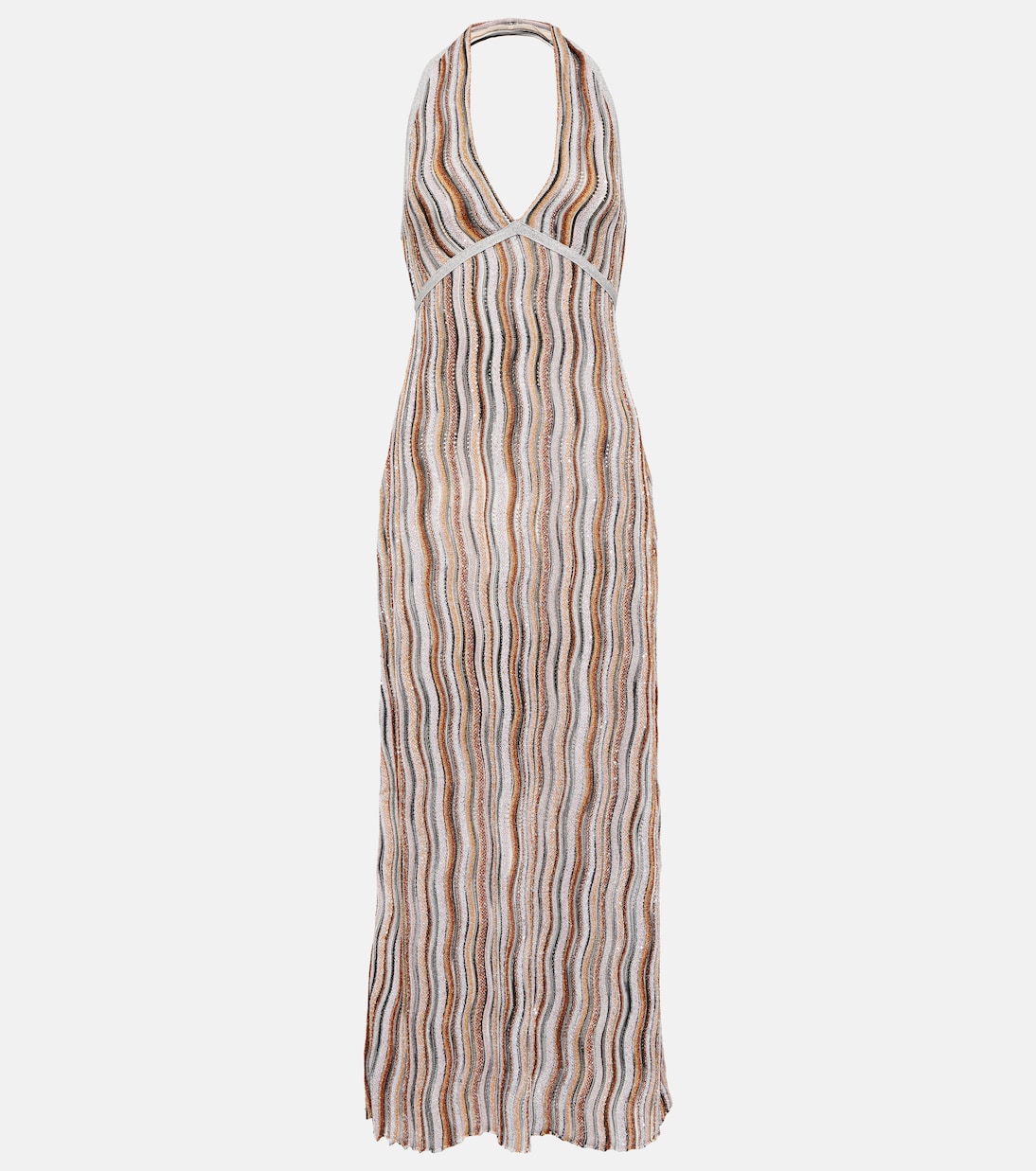 

Платье макси с воротником-халтер и пайетками Missoni, мультиколор