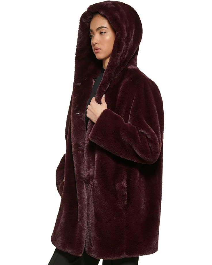 Куртка DKNY Faux Fur Hooded Jacket, цвет Deep Plum цена и фото