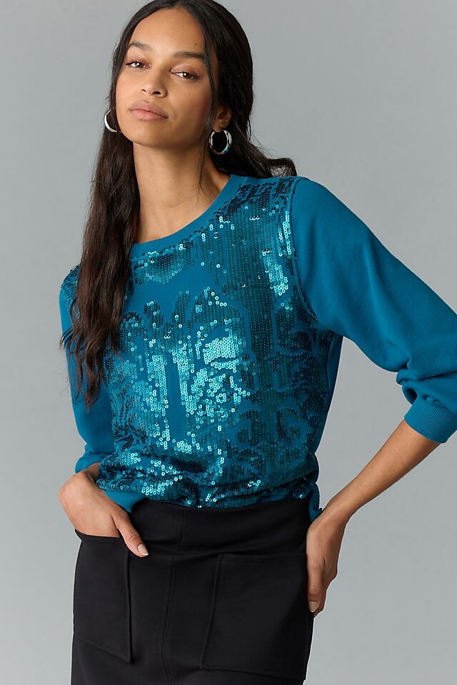 

Толстовка в рубчик Anthropologie с пайетками, синий