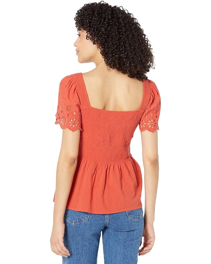 

Топ Madewell Eyelet-Sleeve Lucie Smocked Peplum Top, цвет Fresh Chili