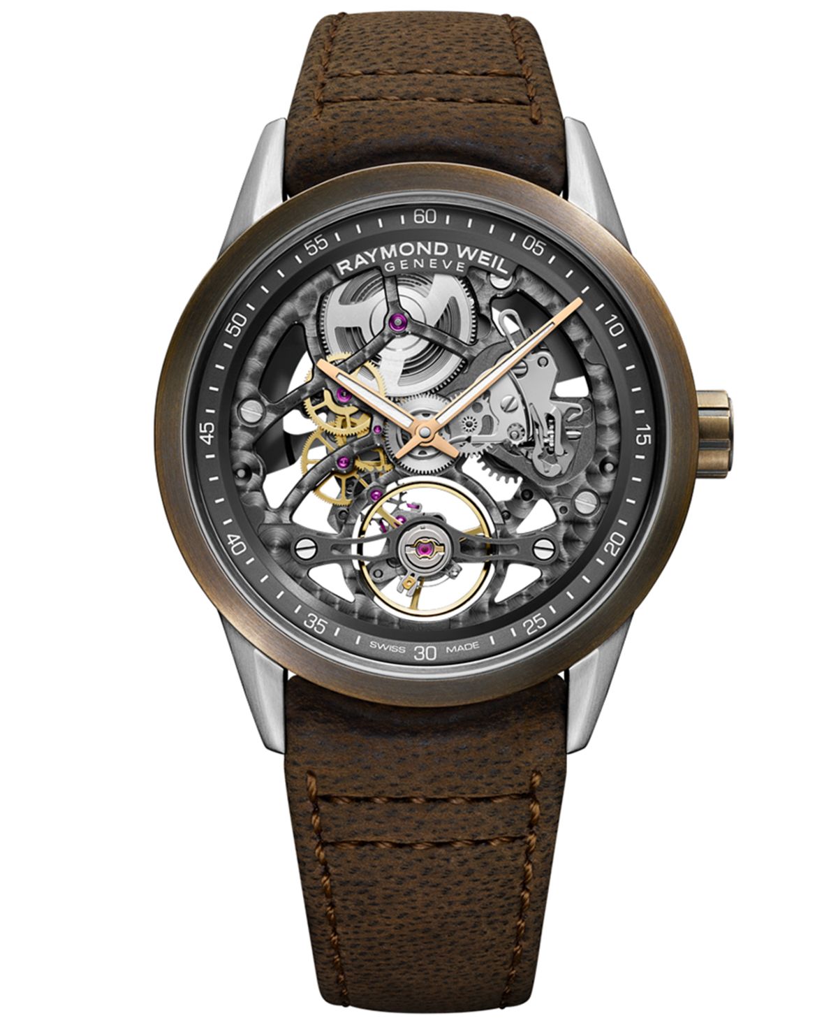 Мужские швейцарские автоматические часы Freelancer с коричневым кожаным ремешком, 42 мм Raymond Weil часы скелетон freelancer 42 мм raymond weil цвет gray