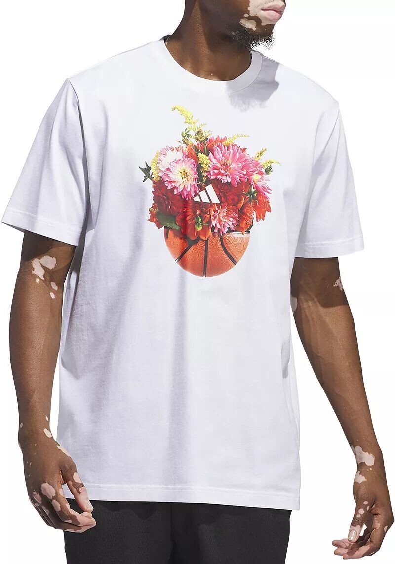 

Мужская футболка с короткими рукавами и рисунком Adidas Floral Hoops, белый