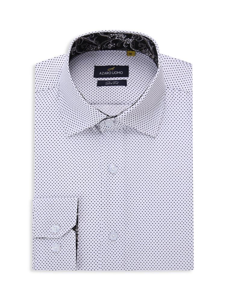 

Классическая рубашка узкого кроя с точечным принтом Azaro Uomo, цвет White Polka