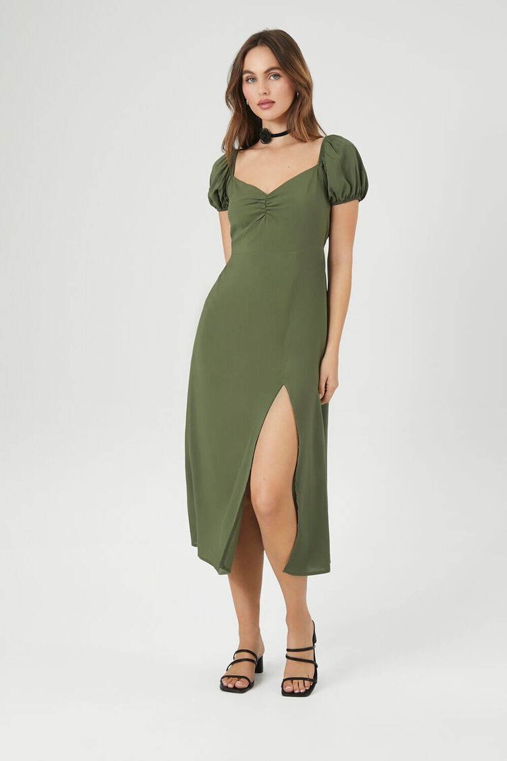 

Платье миди на шнуровке Sweetheart Forever 21, оливковый