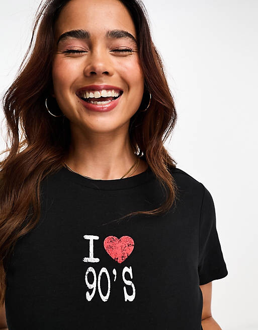 

Черная детская футболка с рисунком Miss Selfridge I Heart в стиле 90-х, Черный