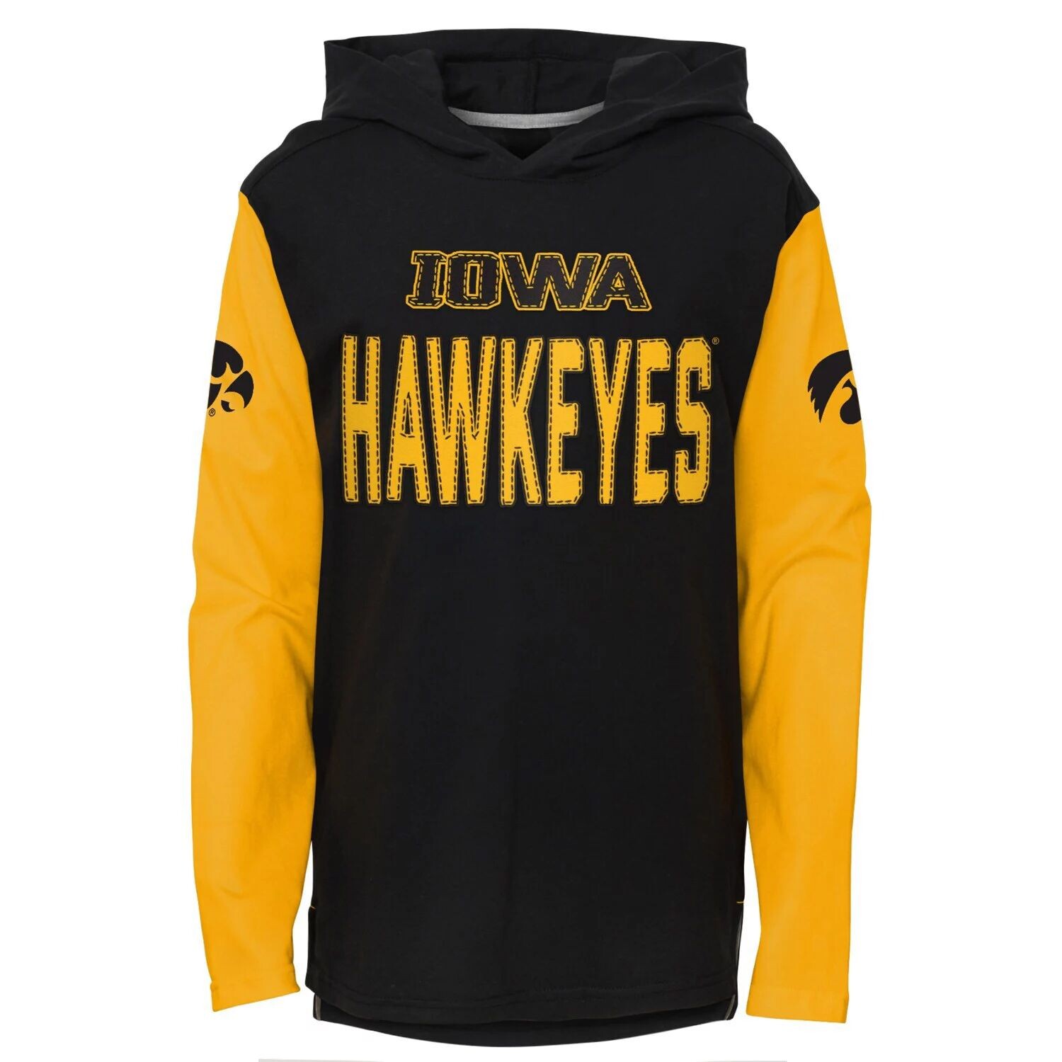 

Молодежная черная футболка с капюшоном Iowa Hawkeyes Heritage и длинными рукавами Outerstuff