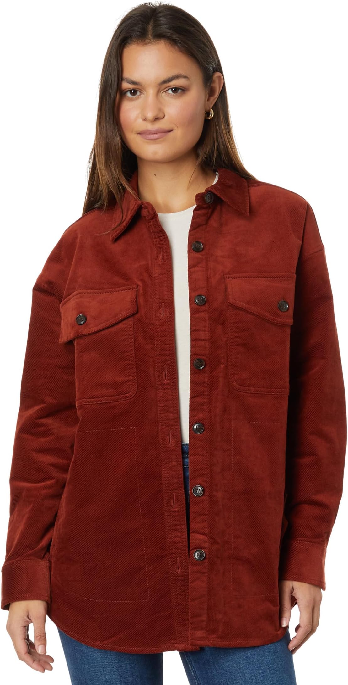 Вельветовая куртка-рубашка оверсайз из твила Madewell, цвет Stained Mahogany рубашка оверсайз из твила