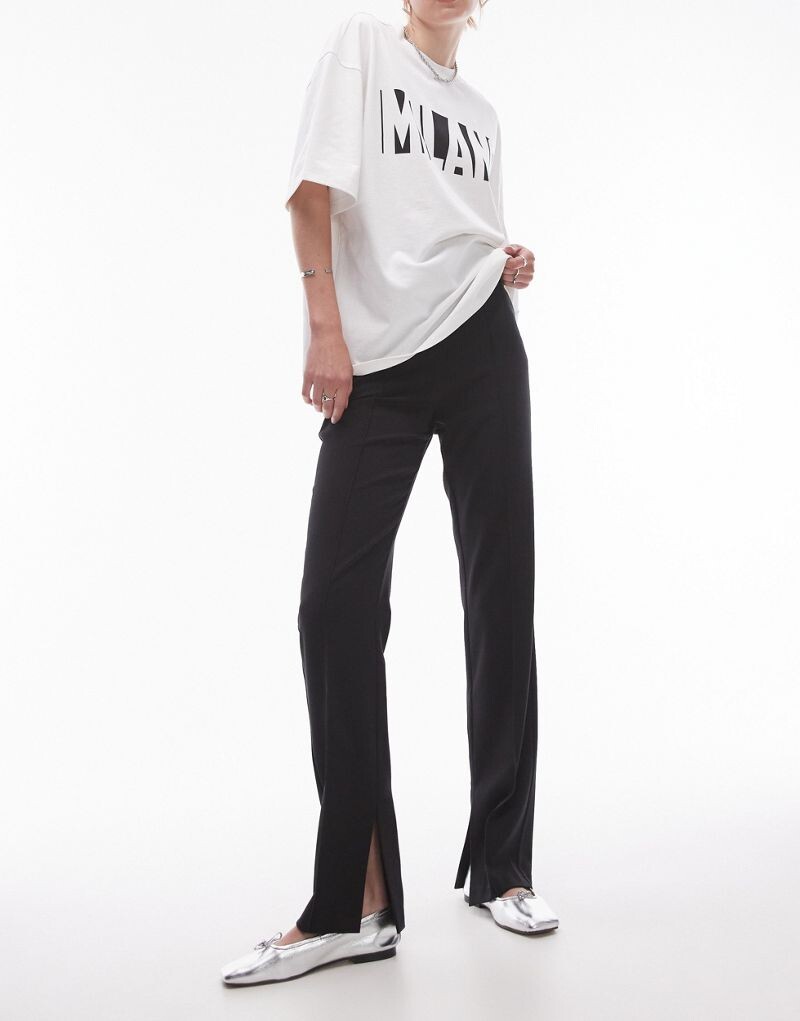 

Черные базовые брюки с разрезом Topshop