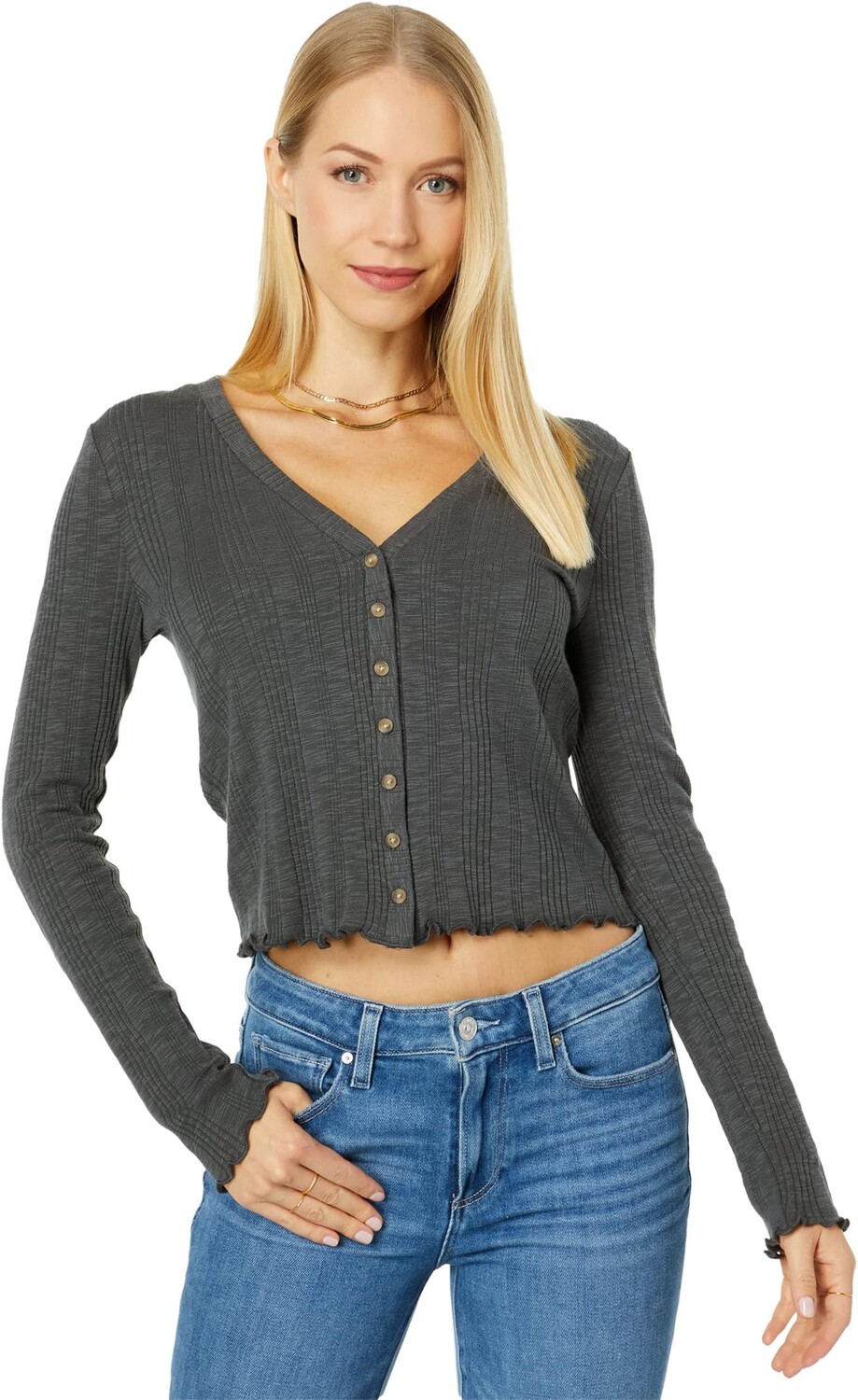 

Вязаный кардиган с длинными рукавами Lucky Brand, цвет Asphalt