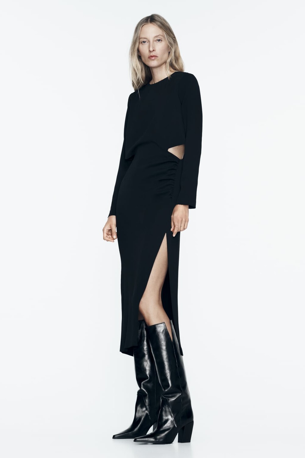 

Платье из крепа с вырезами ZARA, черный