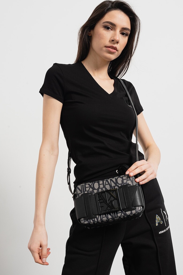 

Хлопковая футболка с заостренным воротником Armani Exchange, черный