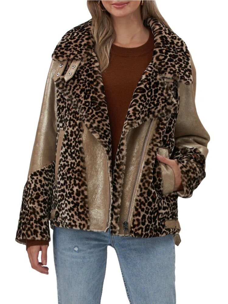 

Мотоциклетная куртка из овчины с цвет Leopardовым принтом Gorski, цвет Leopard