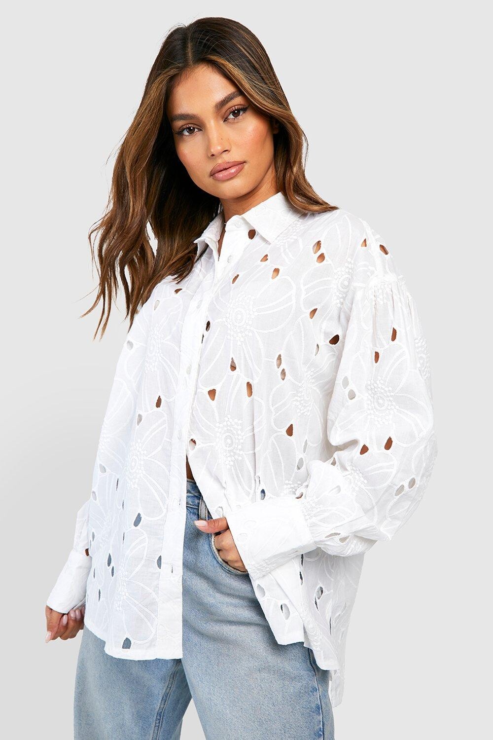 

Рубашка оверсайз с цветками Boohoo, белый