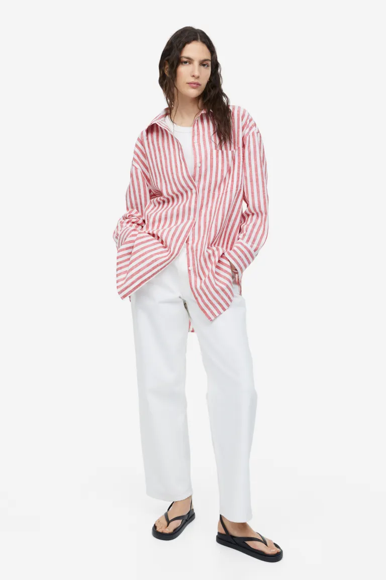 

Блуза-рубашка из смесового льна H&M, красный