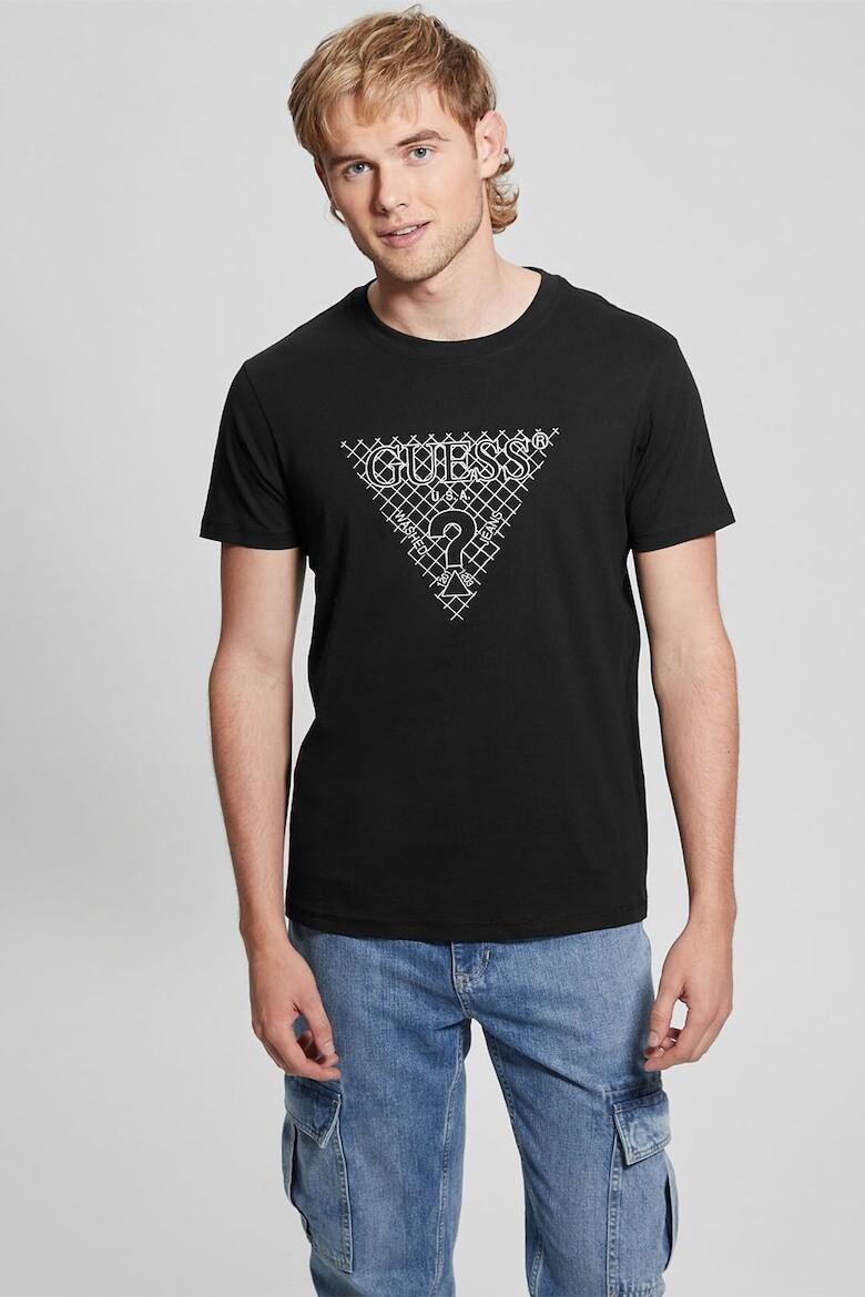 

Футболка с овальным вырезом и логотипом Guess, черный