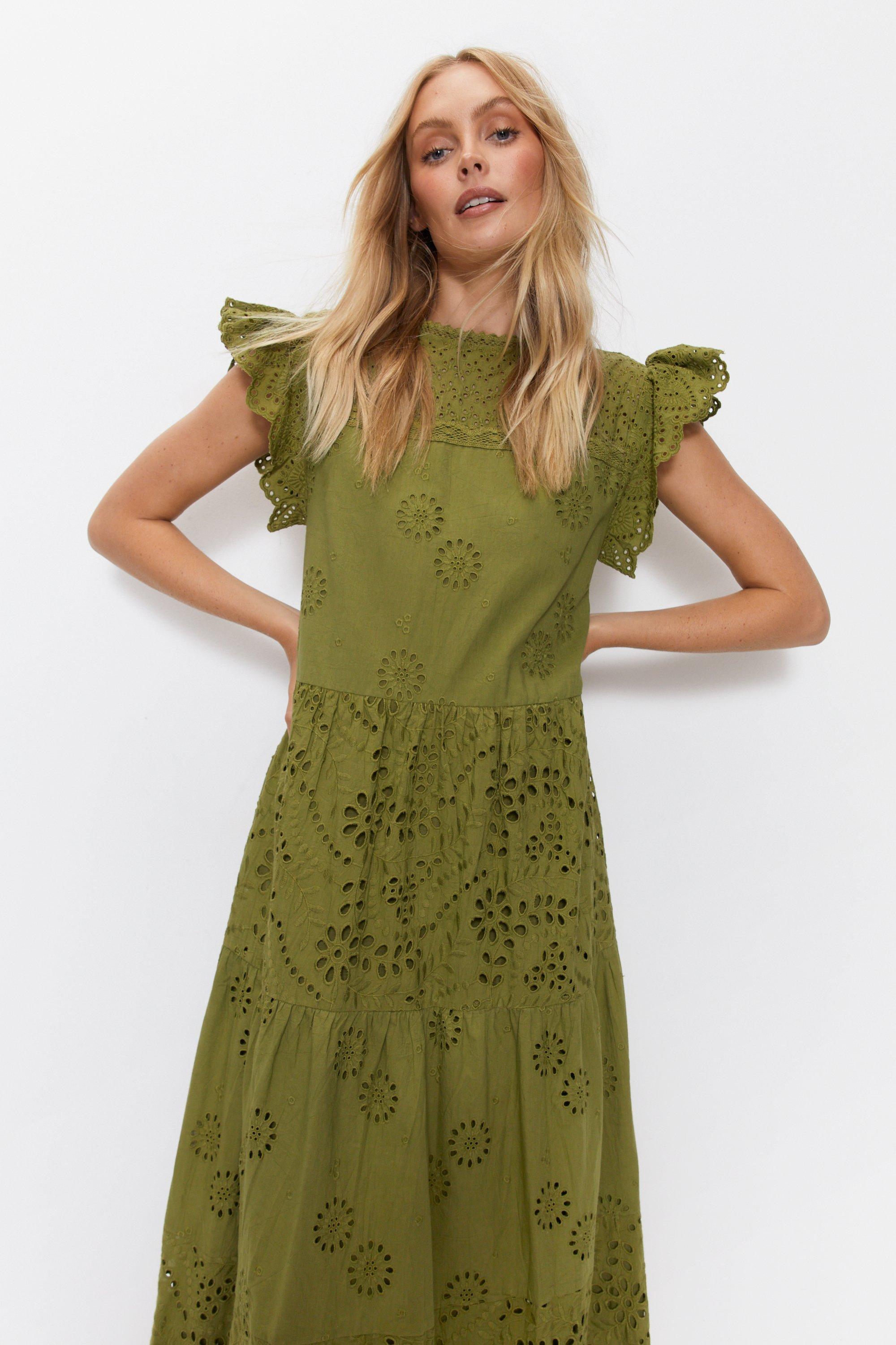 цена Многоярусное платье миди Broderie Warehouse, зеленый