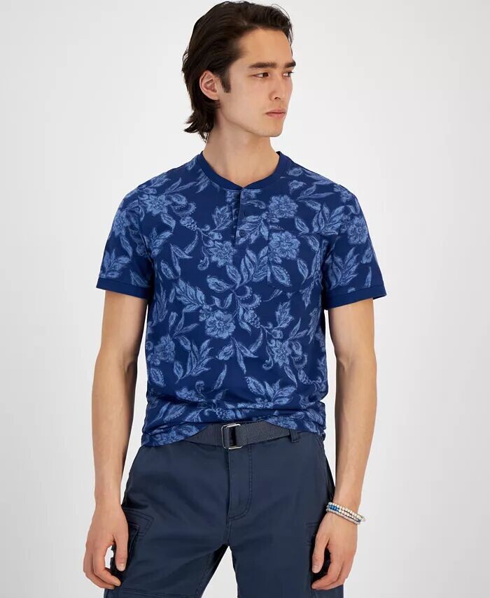 

Мужская рубашка Henley с коротким рукавом и цветочным принтом Sun + Stone, синий