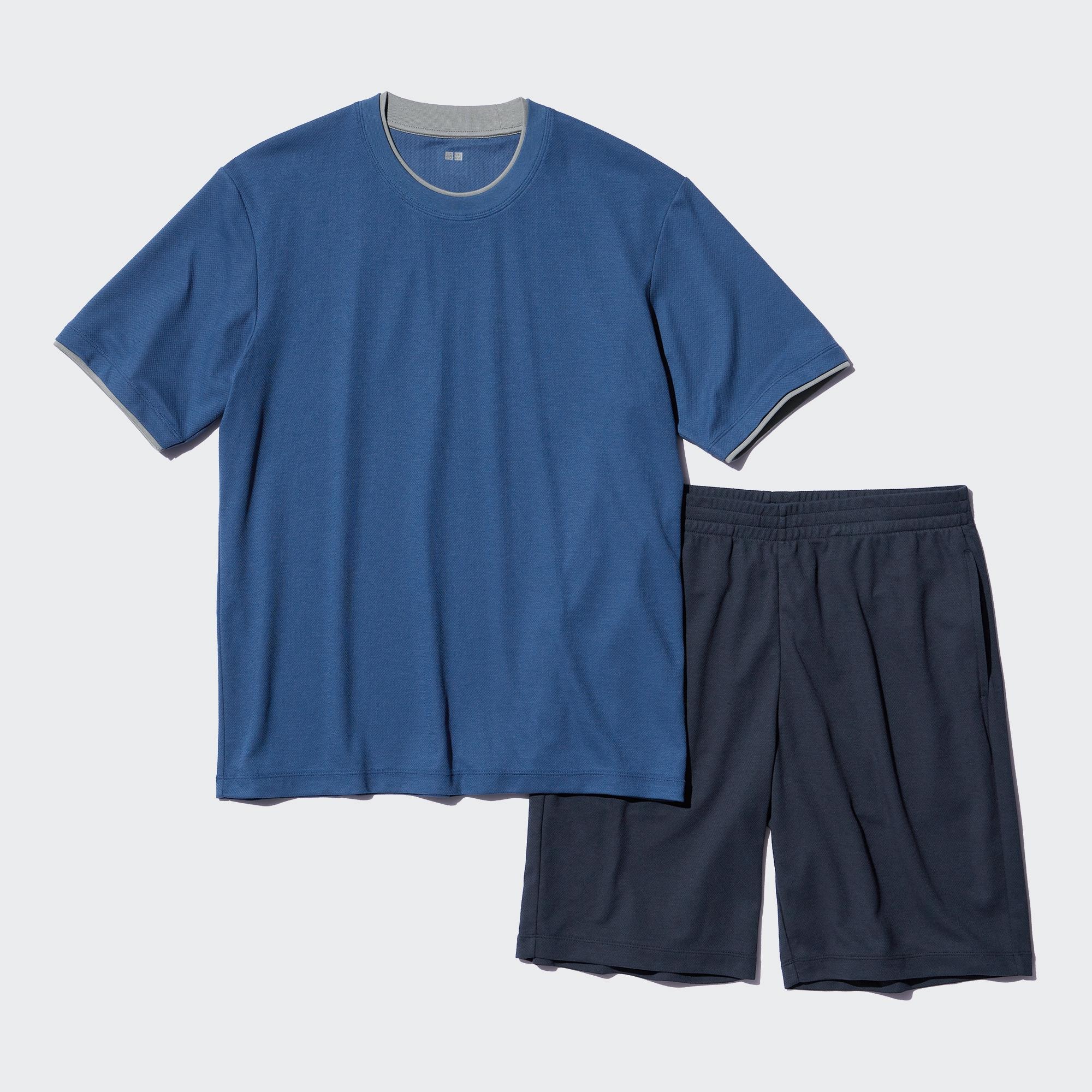 Комплект UNIQLO AIRism из хлопковой сетки с короткими рукавами, синий