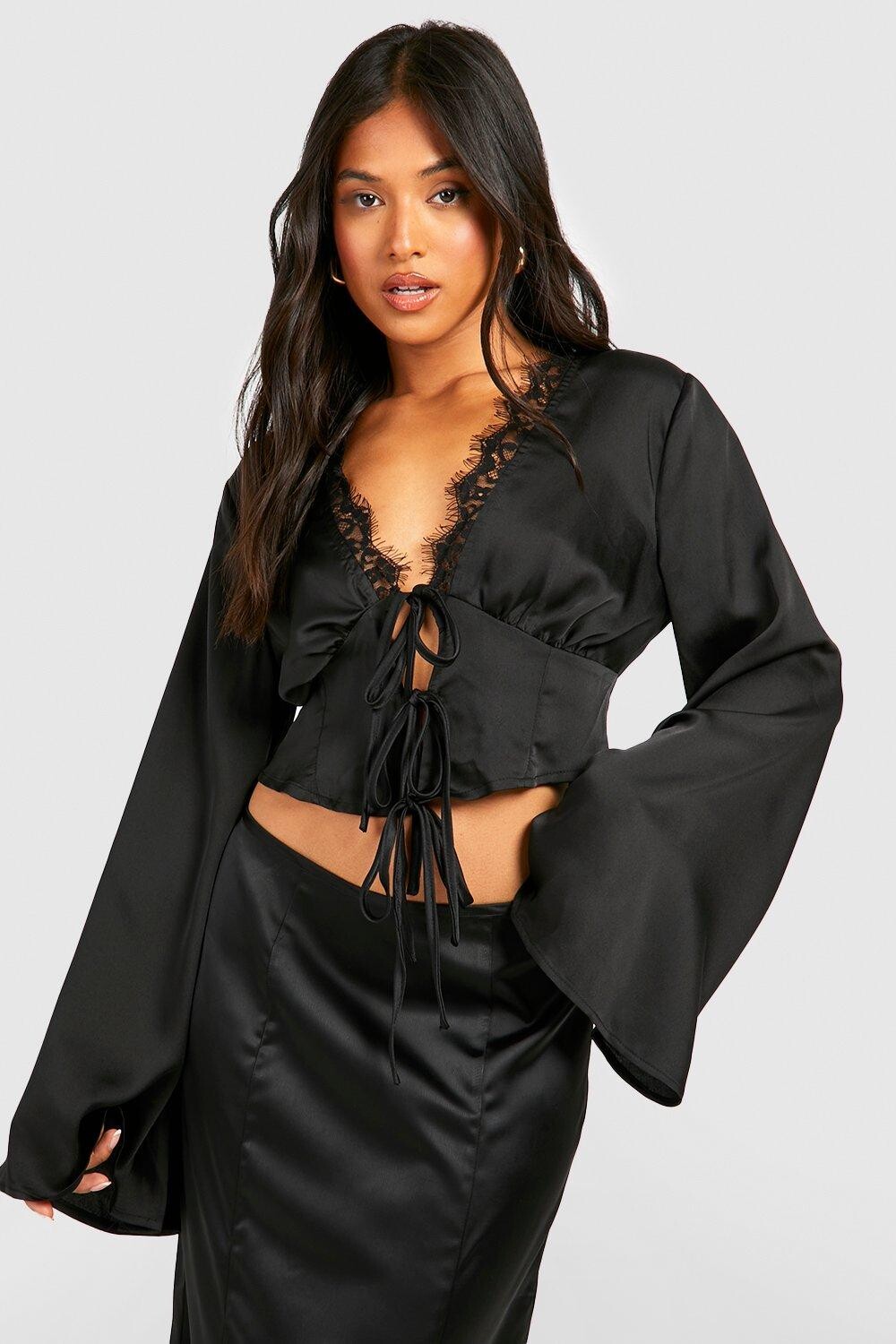 

Топ petite с кружевной отделкой Boohoo, черный