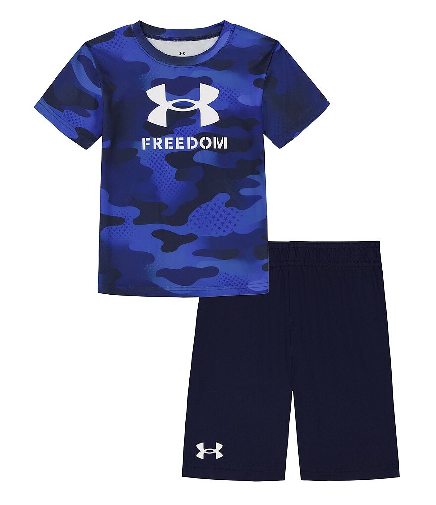 

Комплект камуфляжной футболки и шорт с короткими рукавами Under Armour Little Boys 2T-7, синий