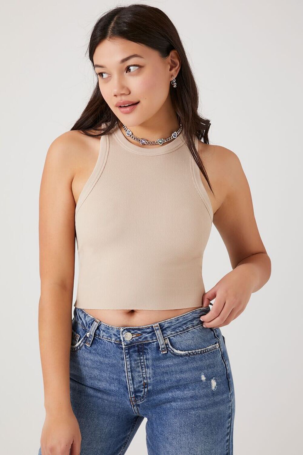 

Укороченная майка ребристой вязки Forever 21, серо-коричневый