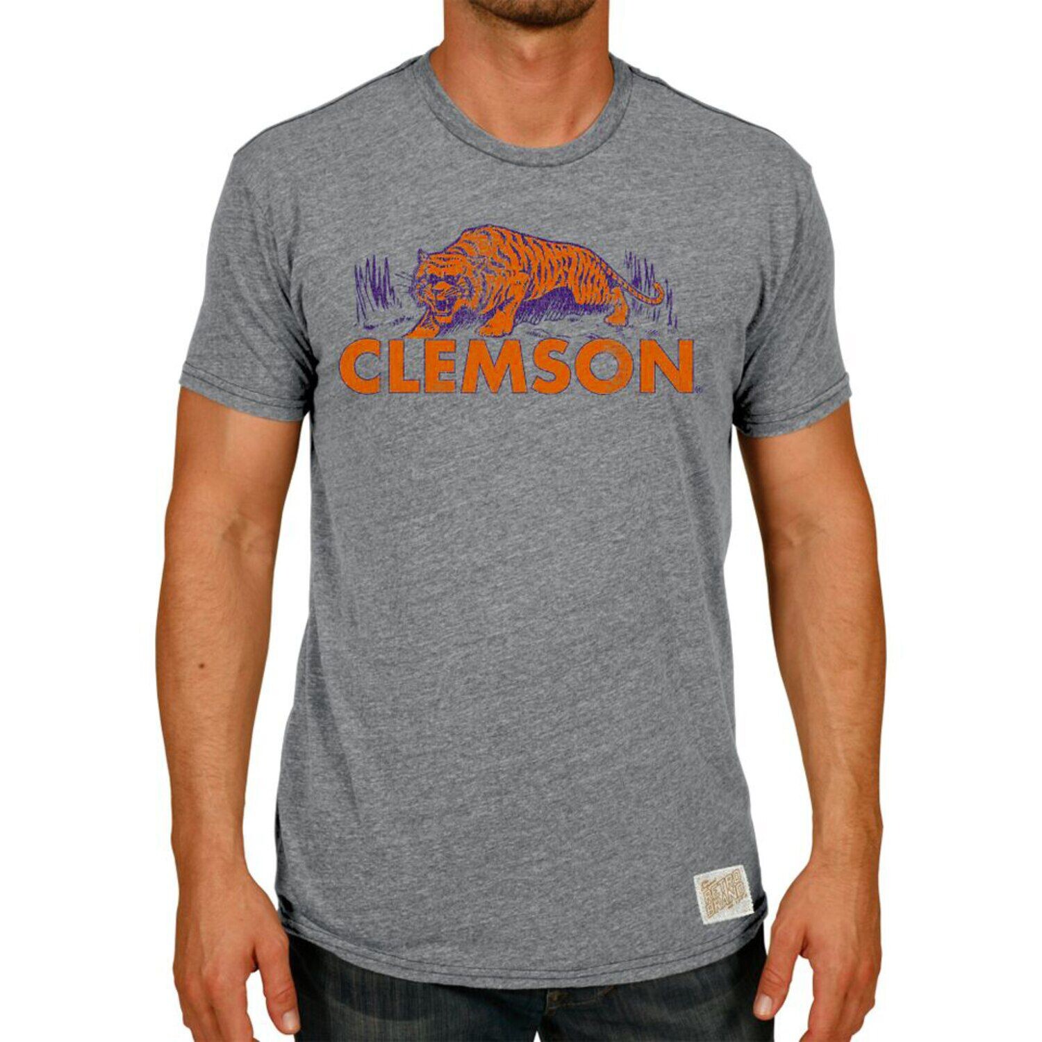 

Мужская оригинальная ретро-брендовая серая футболка с принтом Clemson Tigers Vintage Tri-Blend, Серый