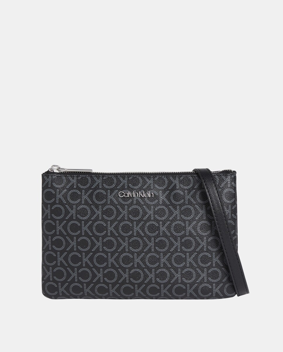 цена Плоская черная сумка через плечо с монограммой Calvin Klein, черный