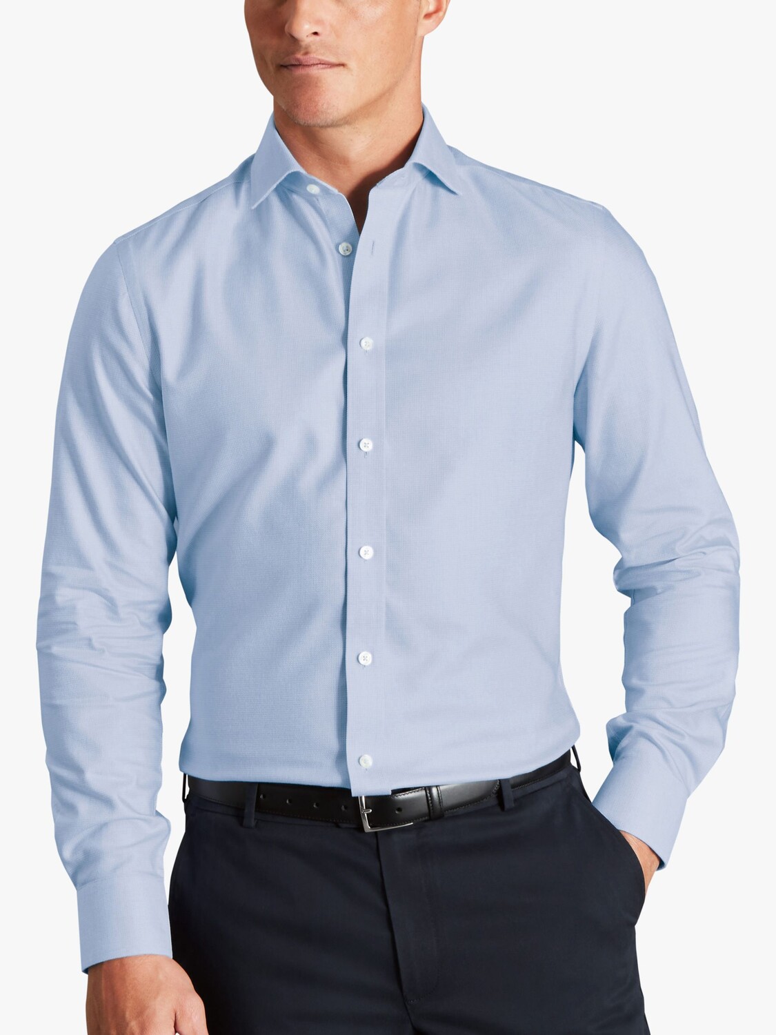 

Хлопковая рубашка Charles Tyrwhitt с воротником с полувырезами, небесно-голубая