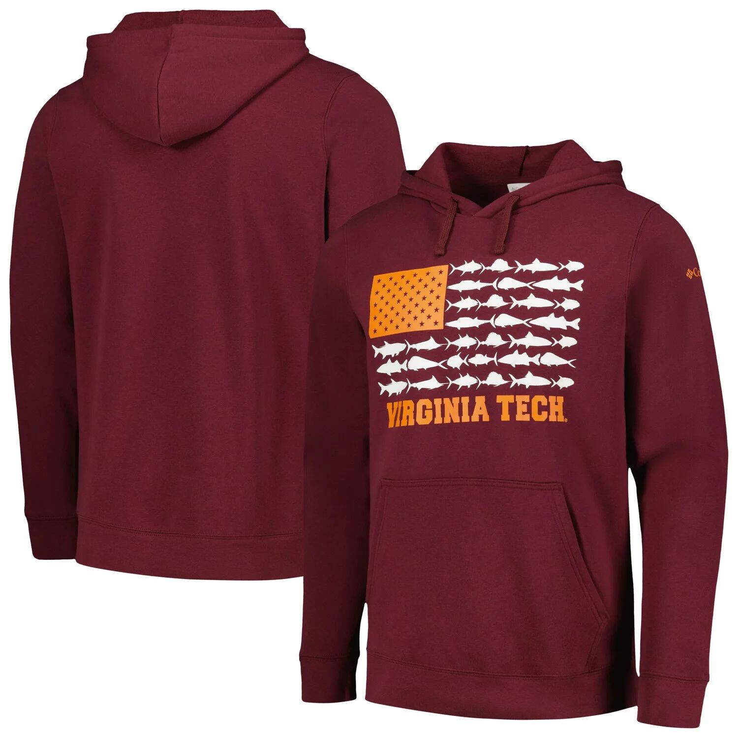 

Мужской пуловер с капюшоном Columbia Maroon Virginia Tech Hokies PFG Fish Flag II