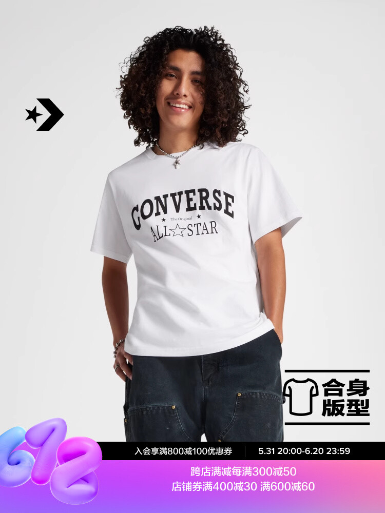

Футболка мужская Converse с короткими рукавами и надписью, белый
