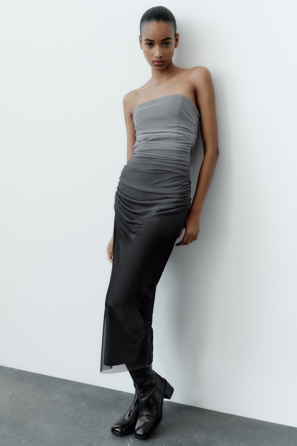 

Платье из тюля с принтом без бреточек ZARA, серый