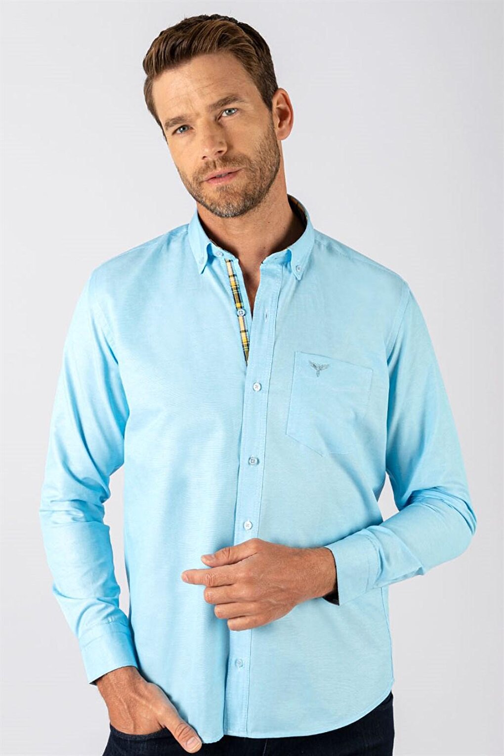 Классическая хлопковая простая мужская оксфордская рубашка бирюзового цвета TUDORS, бирюзовый