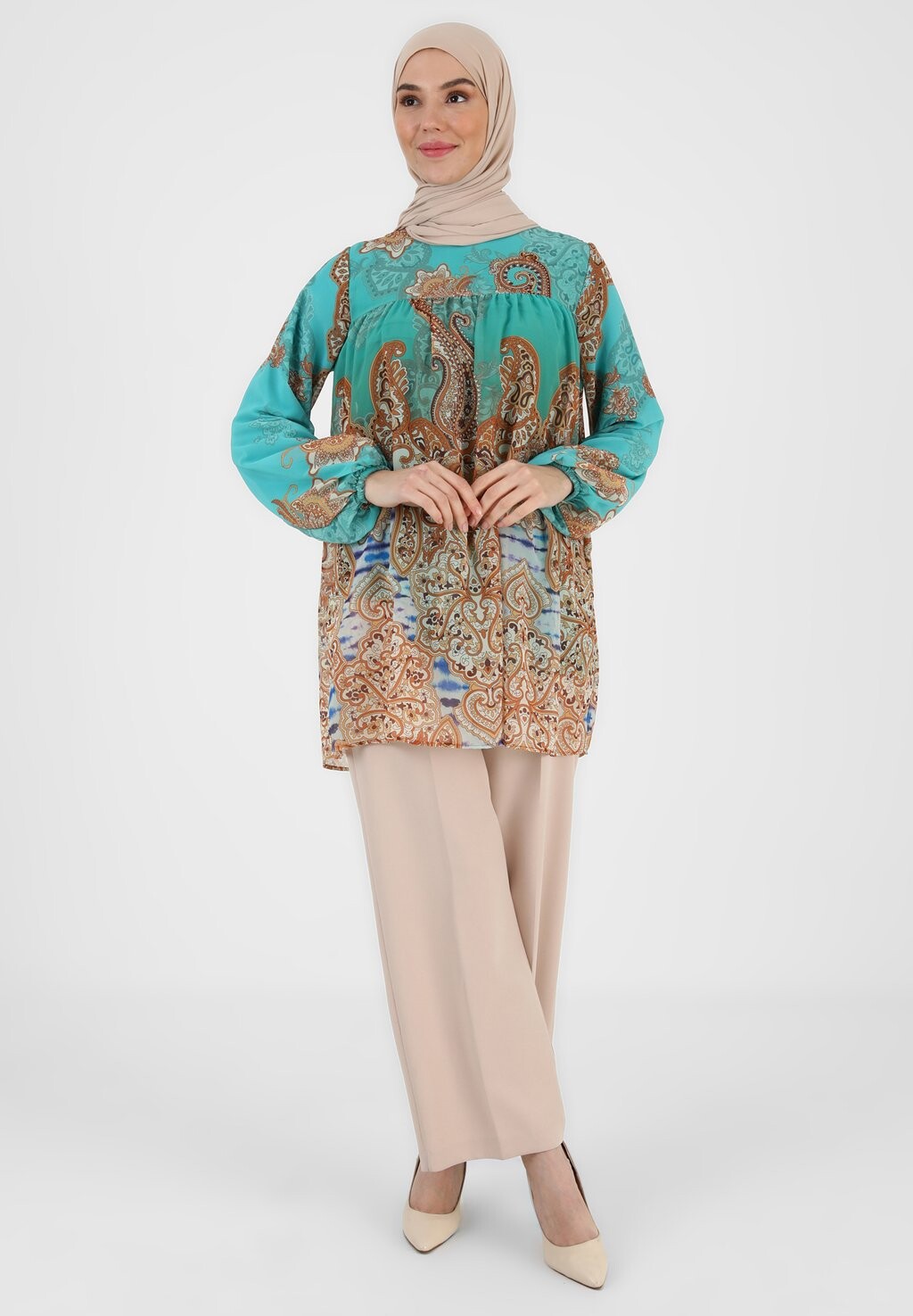 

Туника Turquoise/Brown Shawl Designed Modanisa, мультиколор
