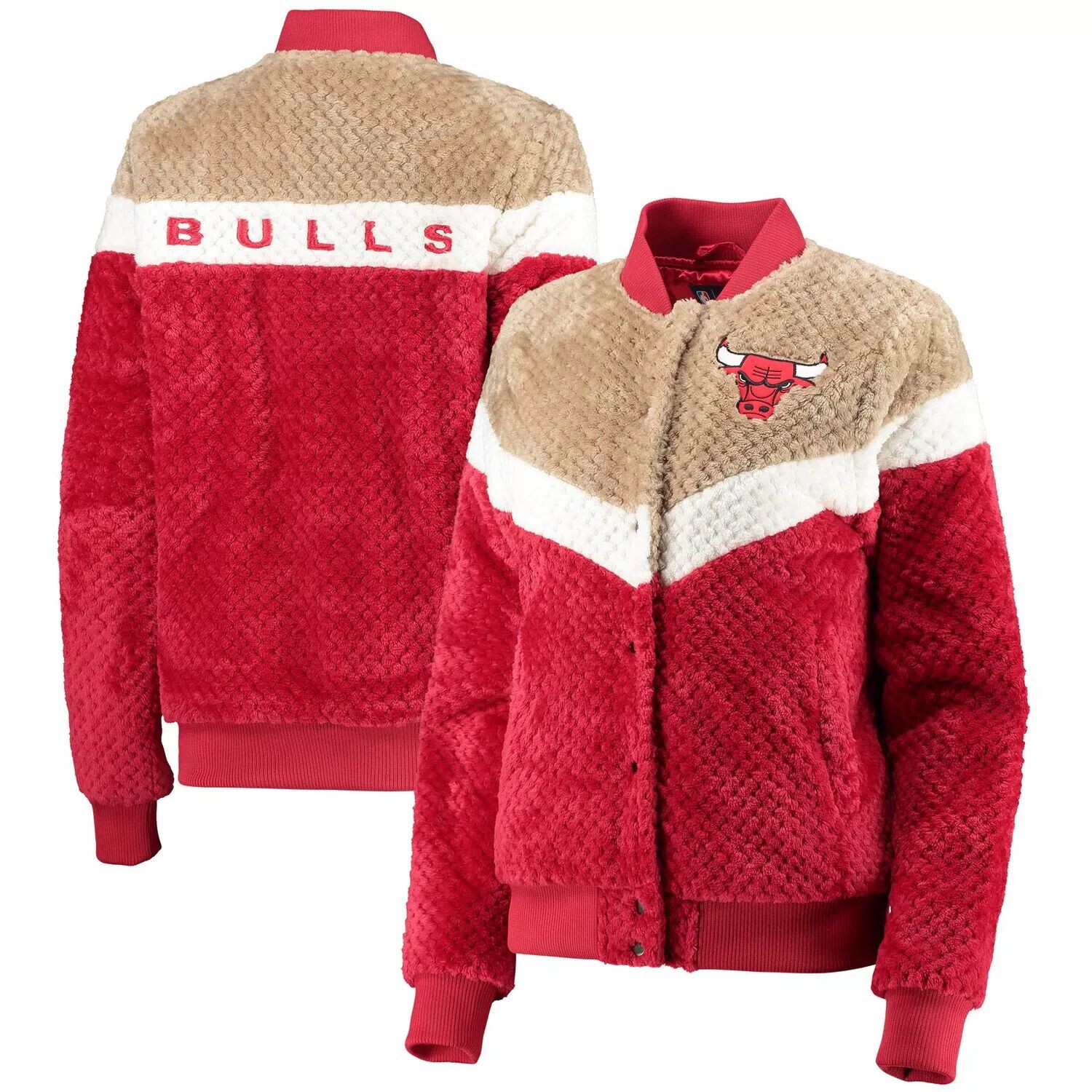 

Женская куртка G-III 4Her от Carl Banks красно-кремовая с застежкой из шерпы Chicago Bulls Riot Squad G-III